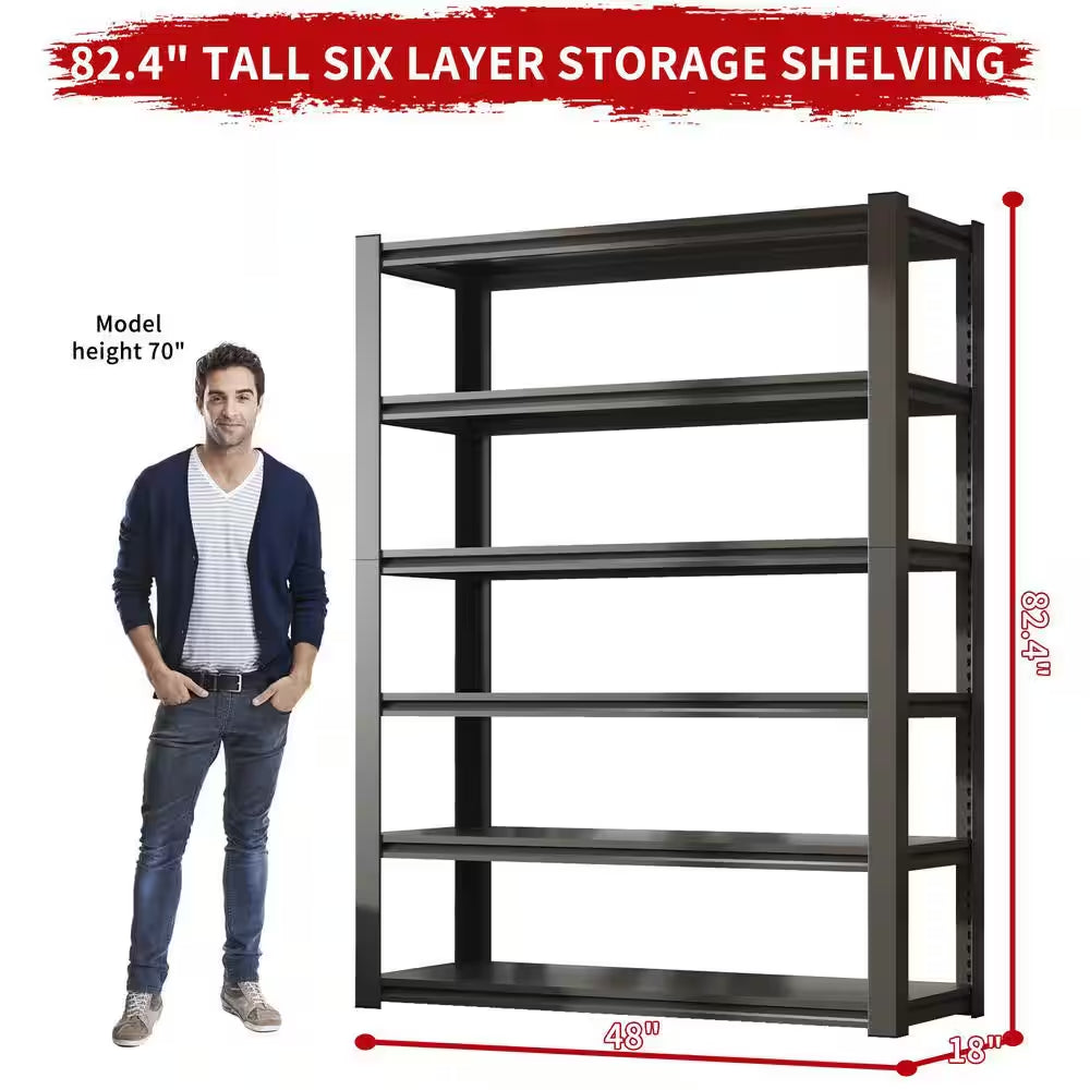 82 In.H 6-Tier Metal Shelves, 2400LBS Heavy Duty Storage Shelves, Adjustable Garage Shelf Industrial Utility Rack-Black