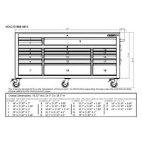 72 In. W X 24 In. D Heavy-Duty 18-Drawer Matte Black Mobile Workbench Tool Chest with Adjustable-Height Hardwood Top