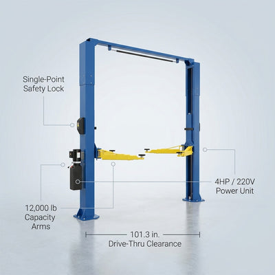 12,000 Lbs Two-Post Car Lift with 220V 4HP Motor & Single-Point Lock – Ideal for Shops, Garages & Heavy-Duty Vehicle Maintenance