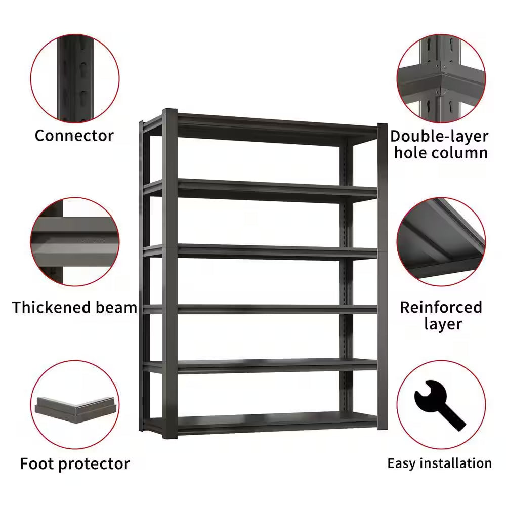 82 In.H 6-Tier Metal Shelves, 2400LBS Heavy Duty Storage Shelves, Adjustable Garage Shelf Industrial Utility Rack-Black