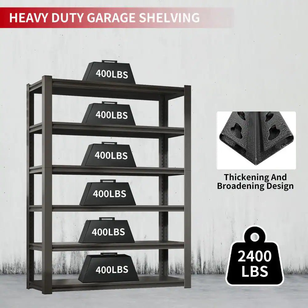 82 In.H 6-Tier Metal Shelves, 2400LBS Heavy Duty Storage Shelves, Adjustable Garage Shelf Industrial Utility Rack-Black