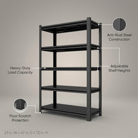 5-Tier Metal Shelves Heavy Duty Storage Shelves Adjustable Garage Shelf in Black (23 In. W X 72 In. H X 47 In. D) — Lifestyle