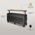 72 In. W X 24 In. D Heavy-Duty 18-Drawer Matte Black Mobile Workbench Tool Chest with Adjustable-Height Hardwood Top