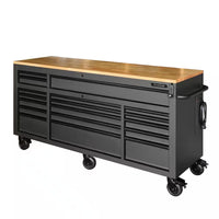 72 In. W X 24 In. D Heavy-Duty 18-Drawer Matte Black Mobile Workbench Tool Chest with Adjustable-Height Hardwood Top