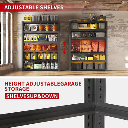 82 In.H 6-Tier Metal Shelves, 2400LBS Heavy Duty Storage Shelves, Adjustable Garage Shelf Industrial Utility Rack-Black