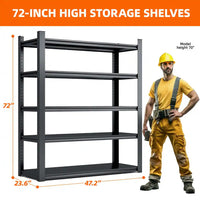 5-Tier Metal Shelves Heavy Duty Storage Shelves Adjustable Garage Shelf in Black (23 In. W X 72 In. H X 47 In. D)
