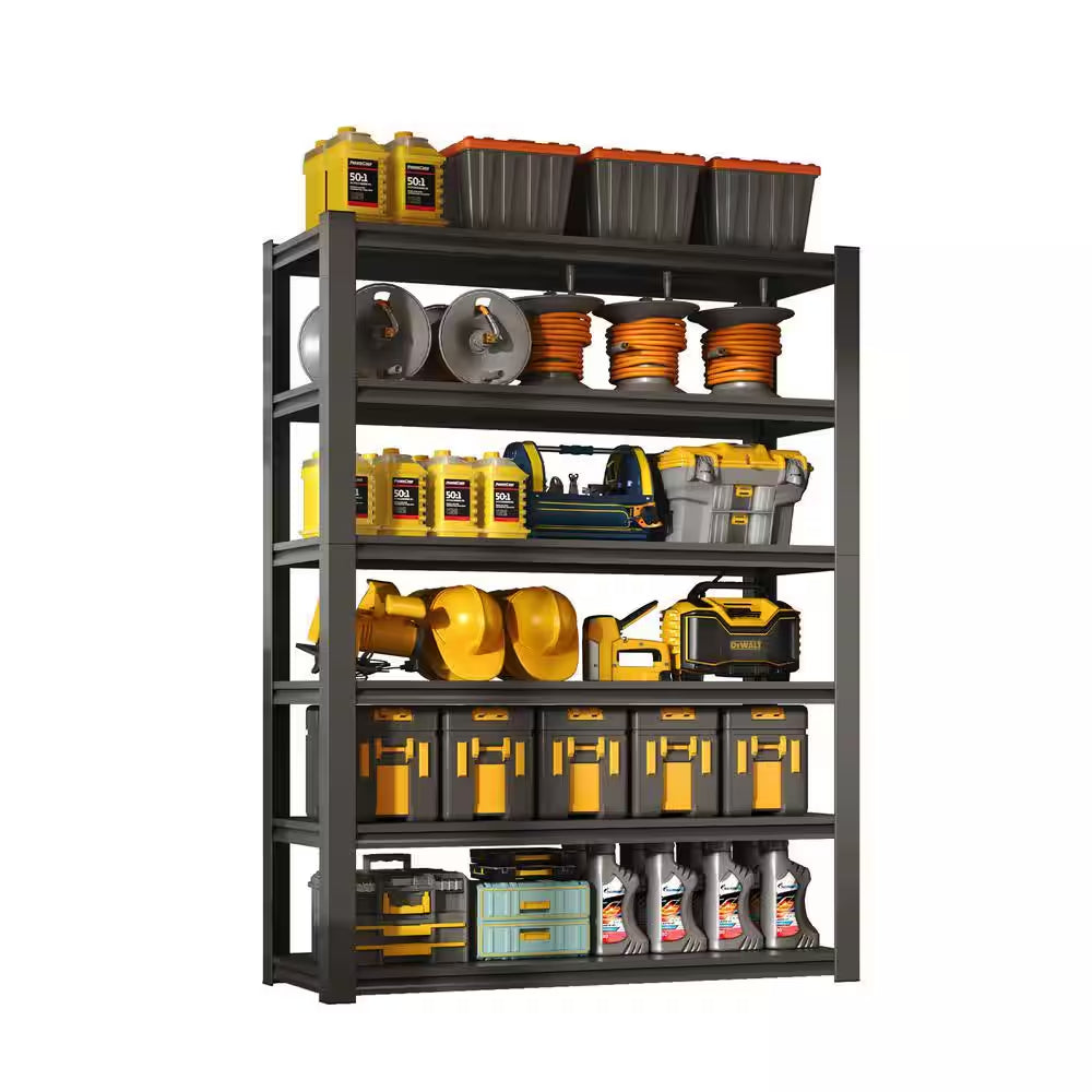 82 In.H 6-Tier Metal Shelves, 2400LBS Heavy Duty Storage Shelves, Adjustable Garage Shelf Industrial Utility Rack-Black